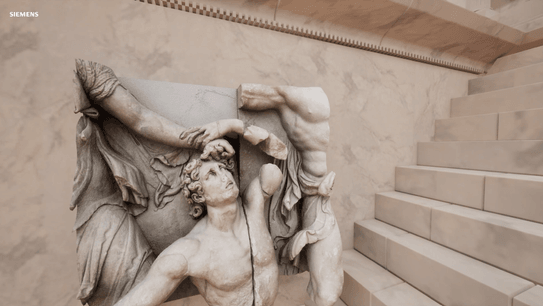 Uživatelé se mohou v aplikaci virtuálně pohybovat kolem oltáře a podrobně si prozkoumat například obrovský vlys.